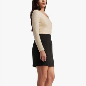 DRESS THE POPULATION Cream/Black Chante Long Sleeve Mini Dress/Size Small